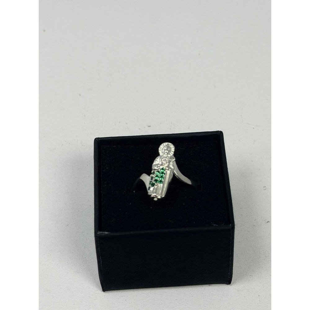 San Judas Tadeo Ring Silver Tone Green Stones Saint Jude Thaddeus Size 7